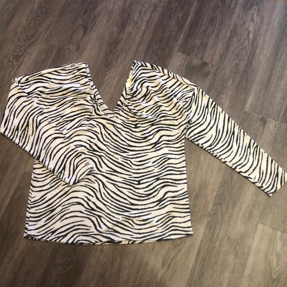 Anthropologie (M) Maeve Zebra-Striped V-neck Knit Top - Picture 4 of 12